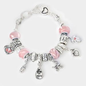 Beaded Mothers Day Footprint Charm Bracelet